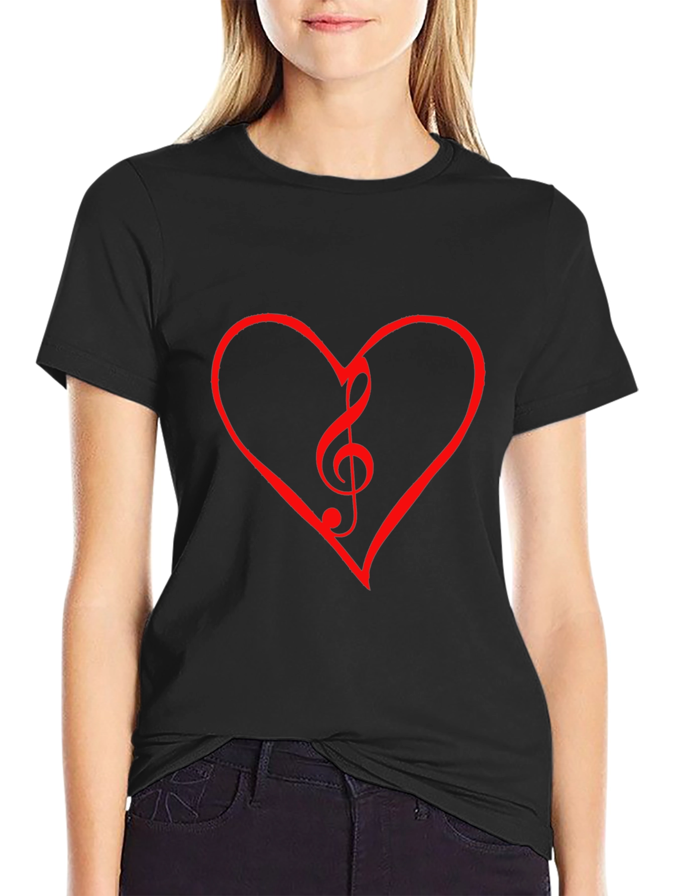 Heart Treble Clef Graphic Tee - Black