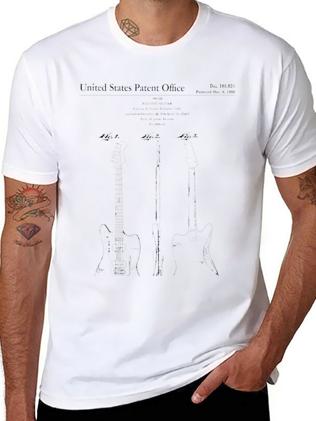 Guitar Patent Print Black T-Shirt