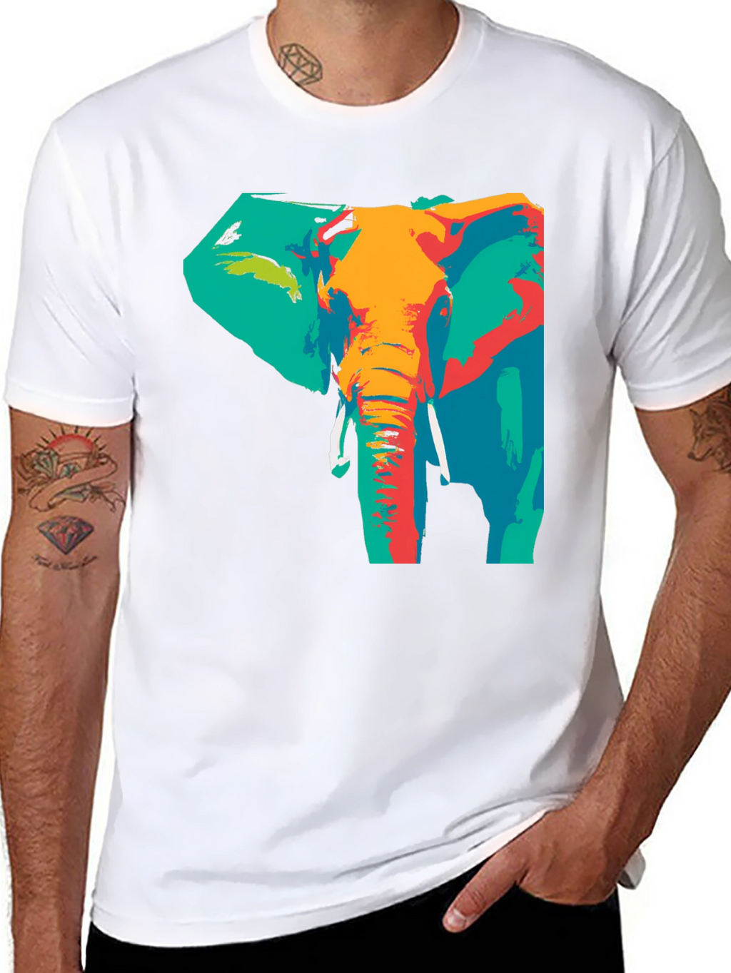 Abstract Elephant Print T-Shirt - Artistic Style