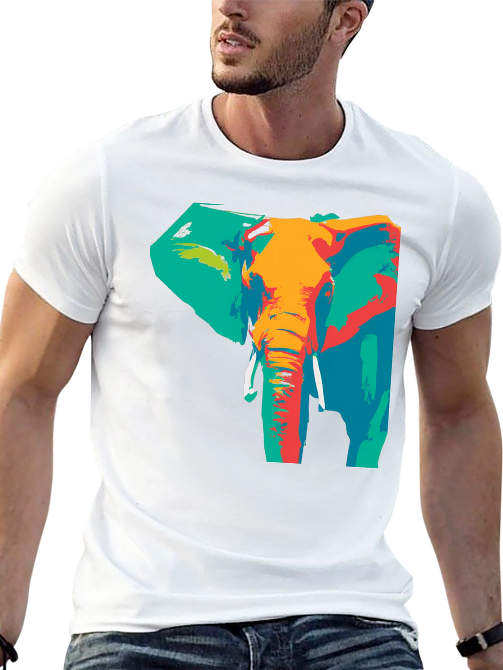 Abstract Elephant Print T-Shirt - Artistic Style