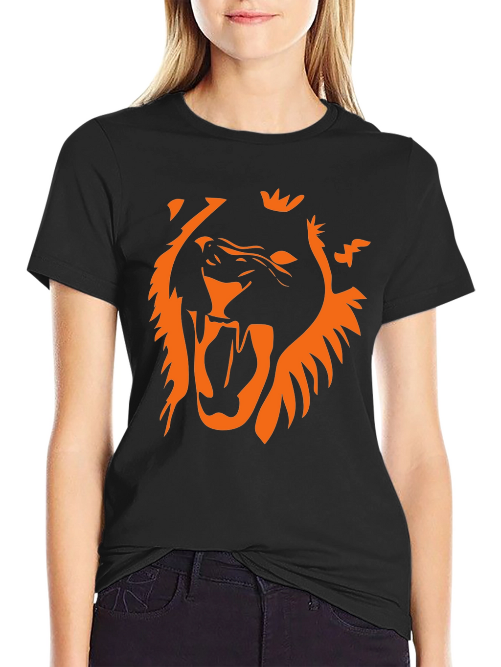 Bold Lion Graphic Tee - Black Cotton T-Shirt