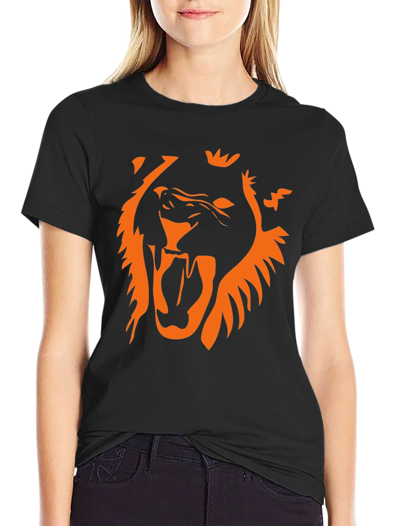 Bold Lion Graphic Tee - Black Cotton T-Shirt