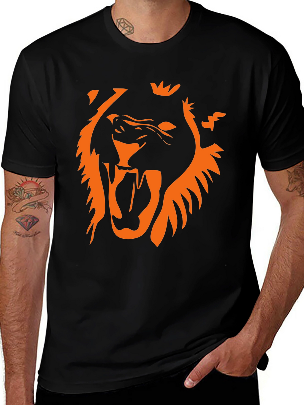 Bold Lion Graphic Tee - Black Cotton T-Shirt