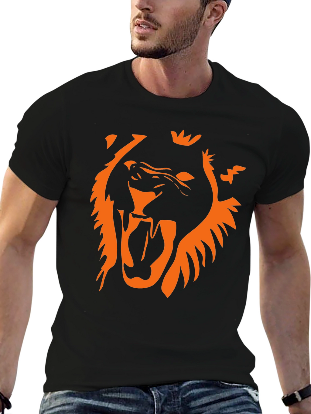 Bold Lion Graphic Tee - Black Cotton T-Shirt