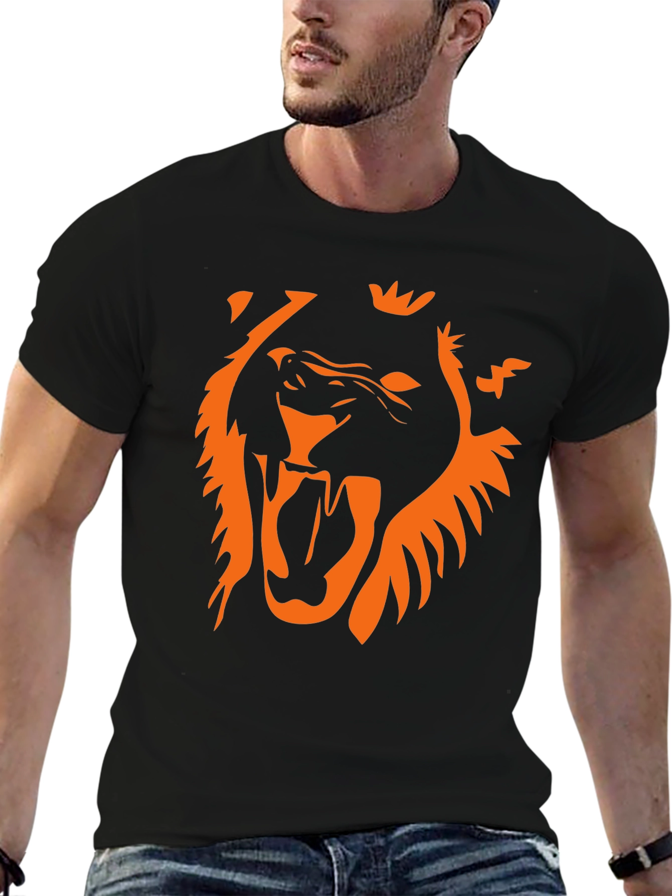 Bold Lion Graphic Tee - Black Cotton T-Shirt
