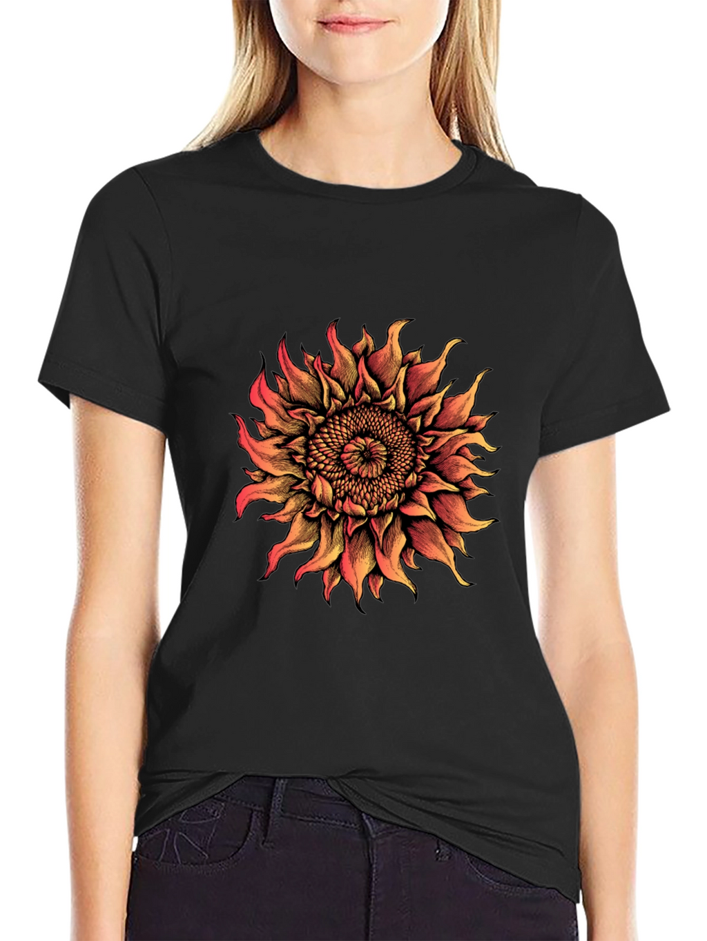 Sunflower Graphic Print T-Shirt - Black