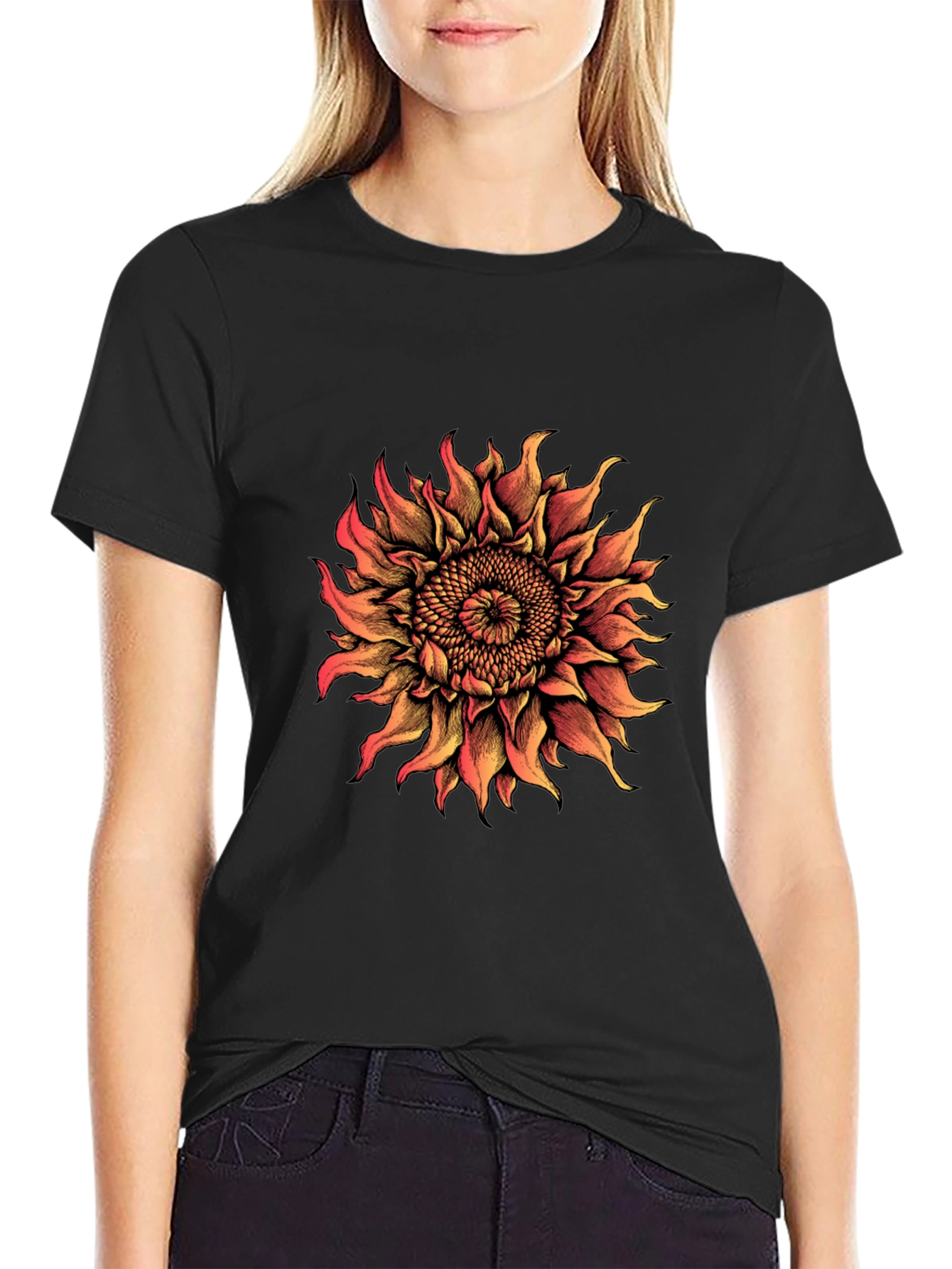 Sunflower Graphic Print T-Shirt - Black