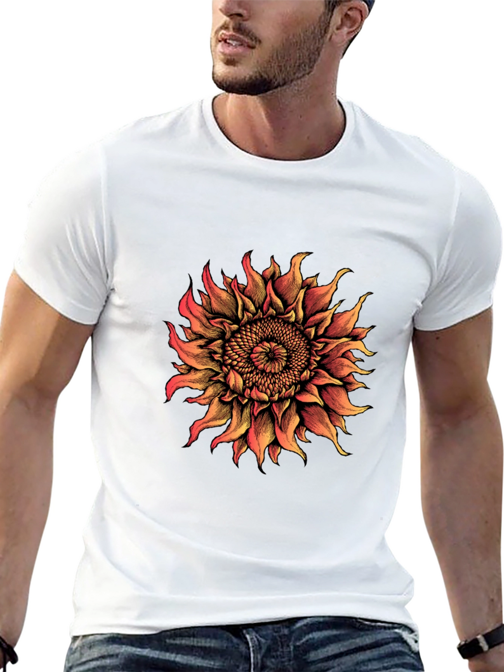 Sunflower Graphic Print T-Shirt - Black
