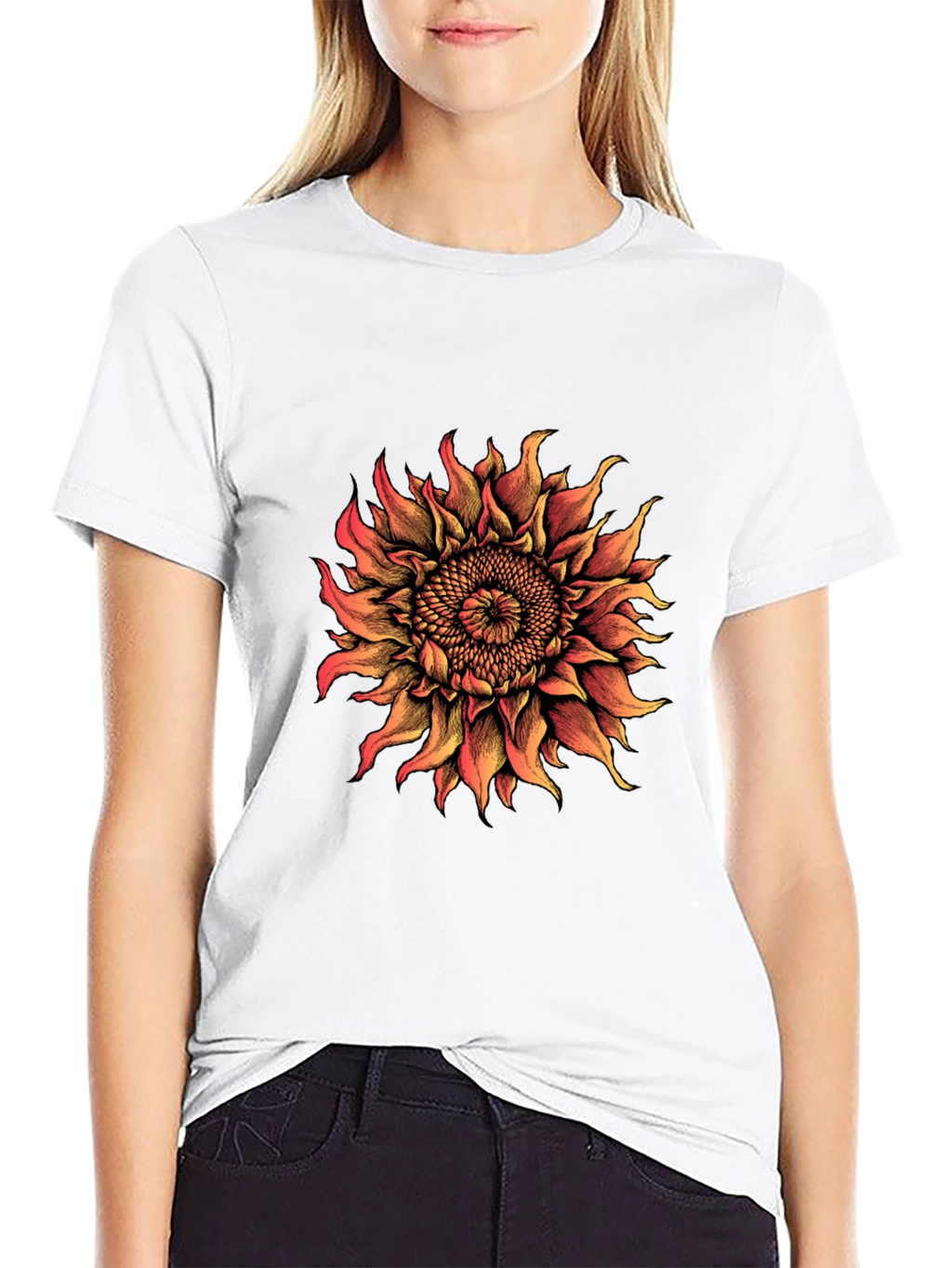 Sunflower Graphic Print T-Shirt - Black