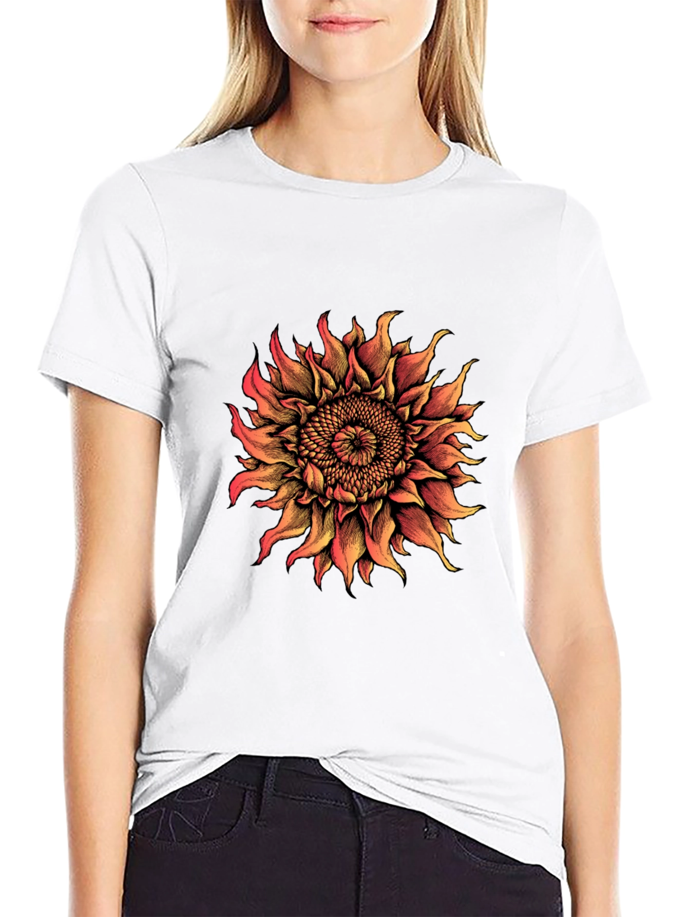 Sunflower Graphic Print T-Shirt - Black