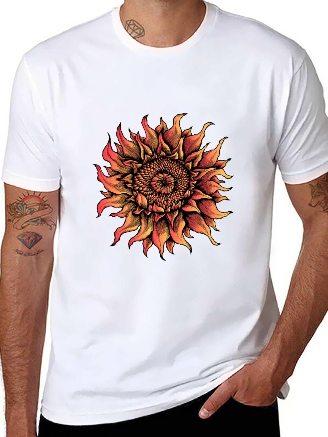 Sunflower Graphic Print T-Shirt - Black