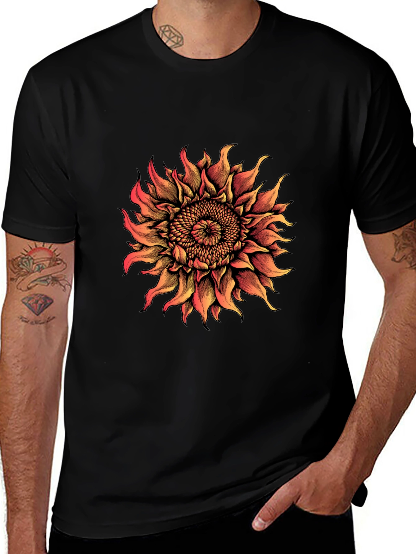 Sunflower Graphic Print T-Shirt - Black