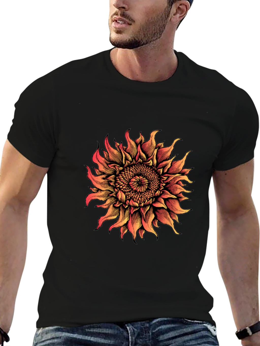 Sunflower Graphic Print T-Shirt - Black