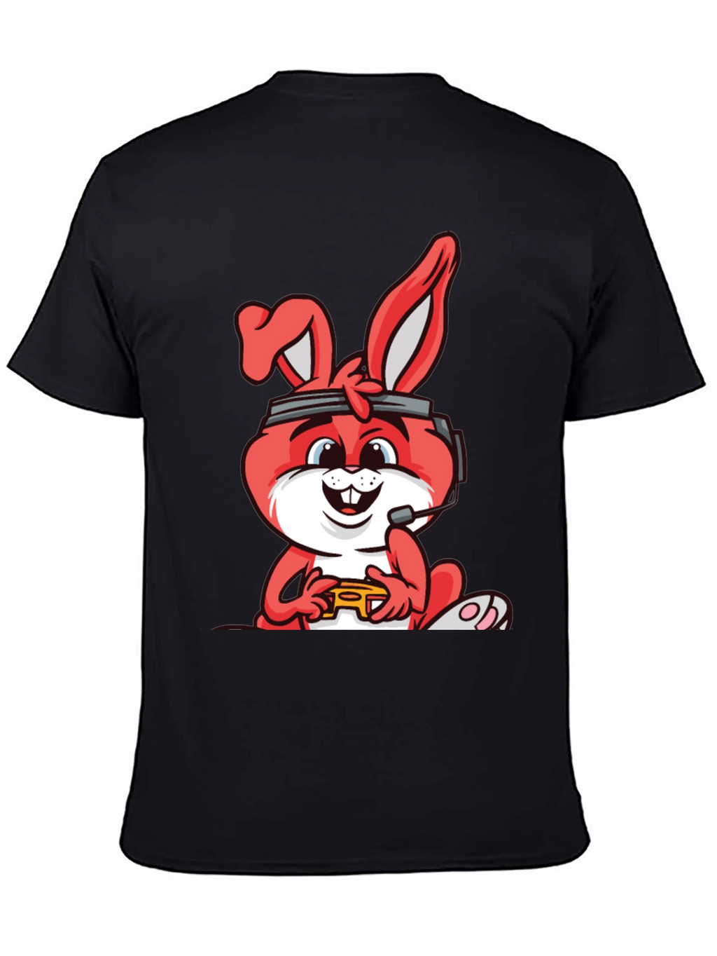 Gamer Bunny Graphic Tee - Black Cotton T-Shirt