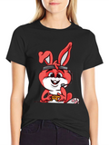 Gamer Bunny Graphic Tee - Black Cotton T-Shirt