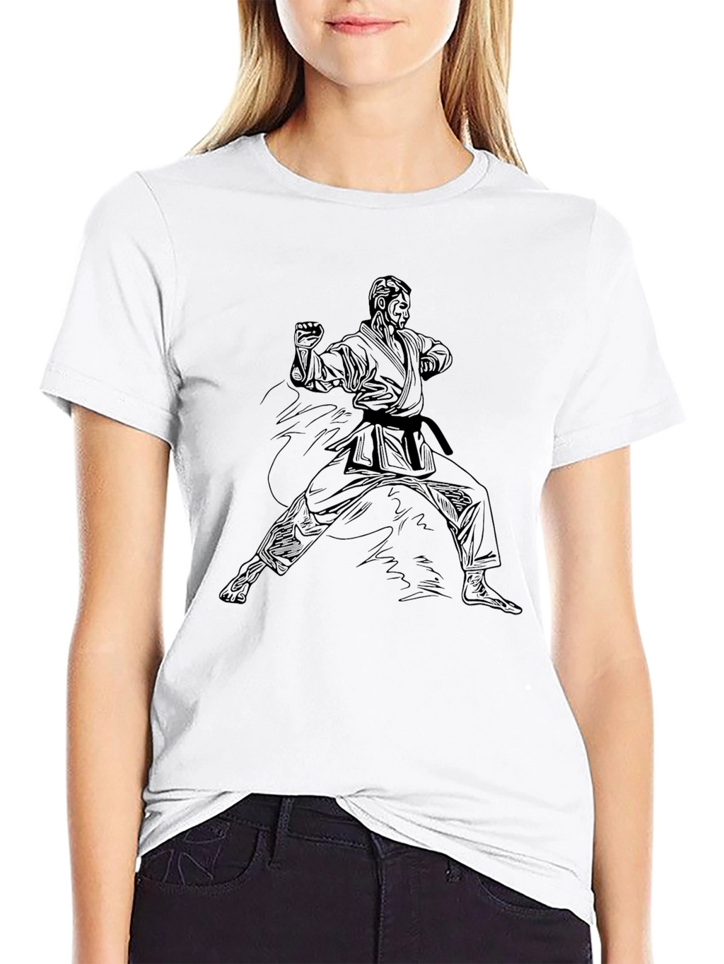 Karate Pose Graphic Black T-Shirt