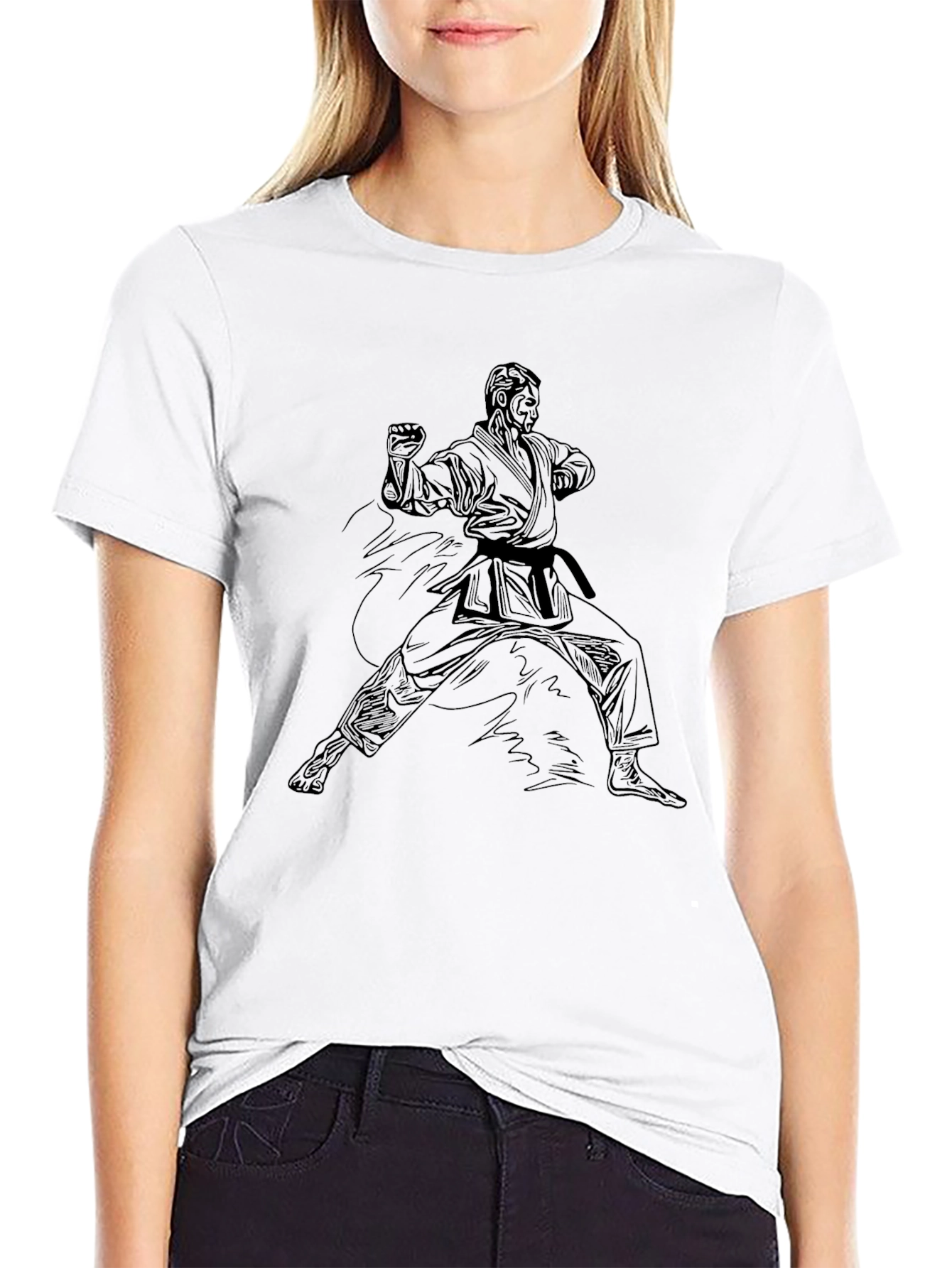 Karate Pose Graphic Black T-Shirt