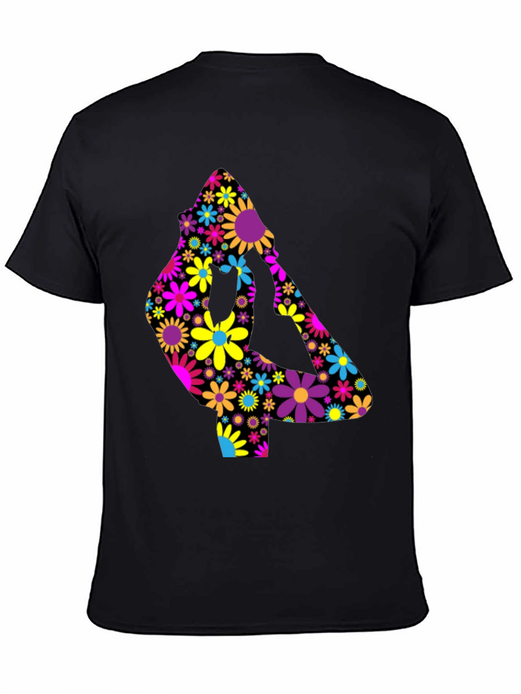 Floral Yoga Pose T-Shirt - Black Cotton Tee