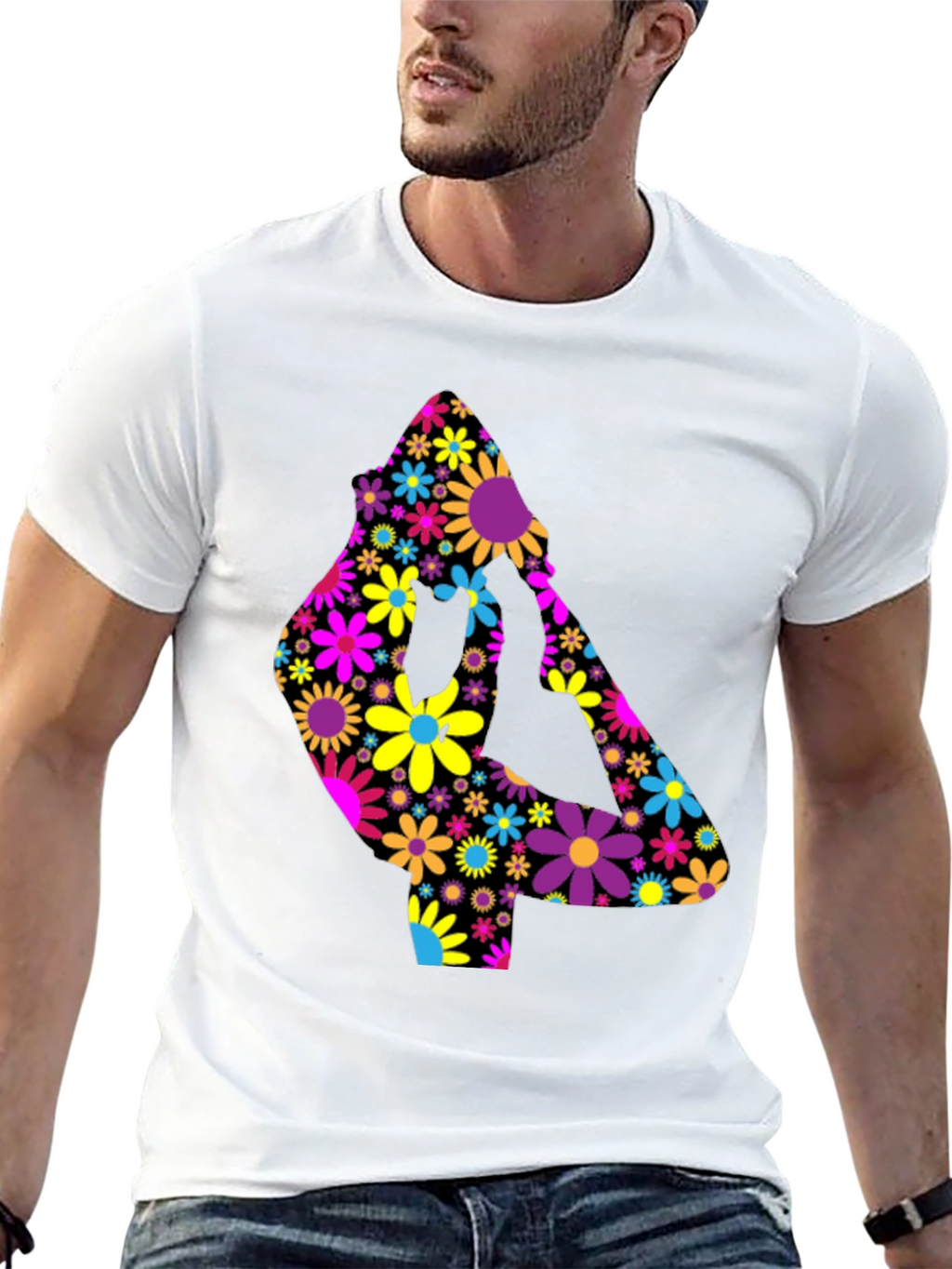 Floral Yoga Pose T-Shirt - Black Cotton Tee