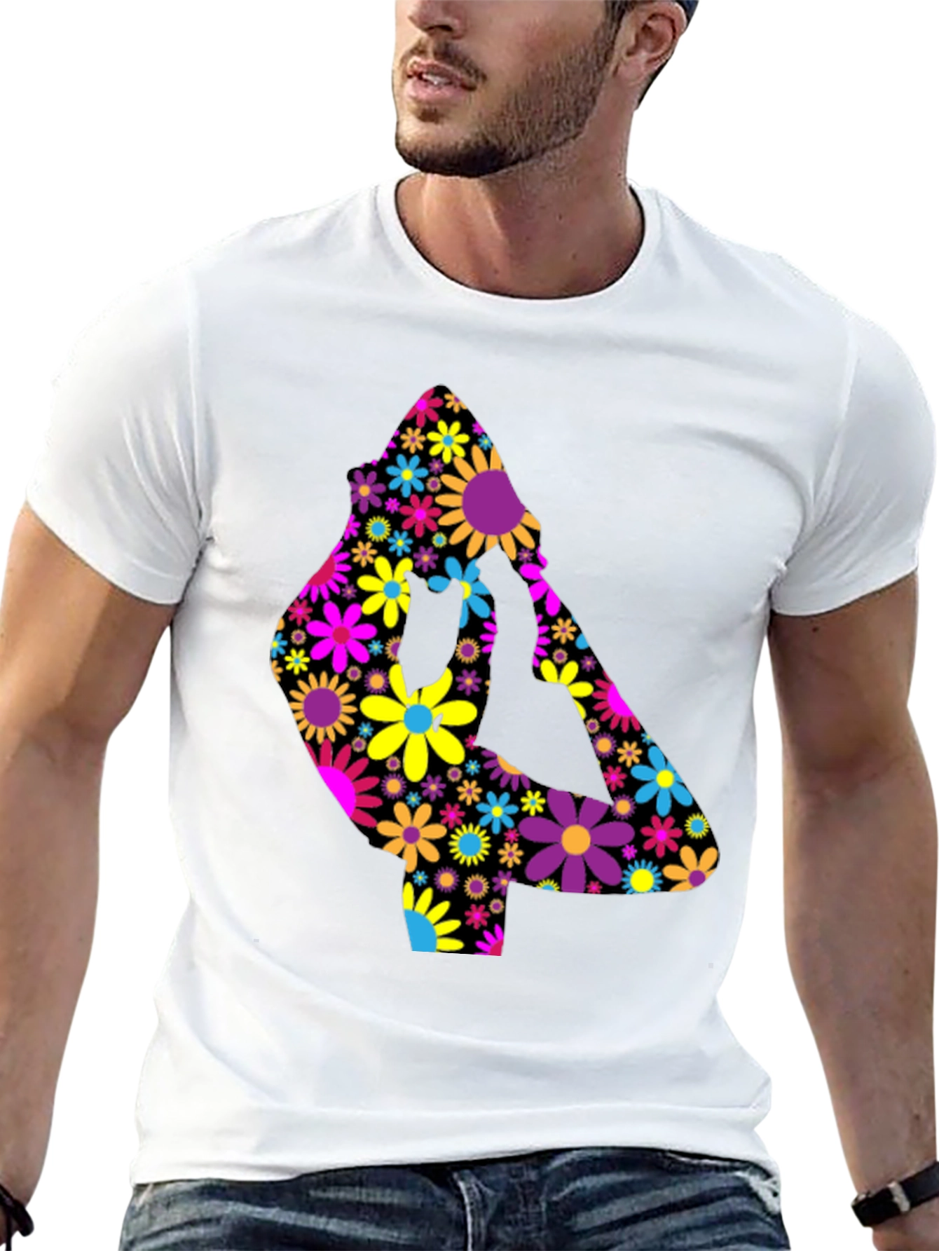 Floral Yoga Pose T-Shirt - Black Cotton Tee