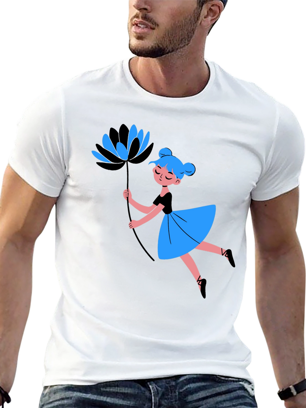 Whimsical Graphic Tee - Dancing Girl with Flower