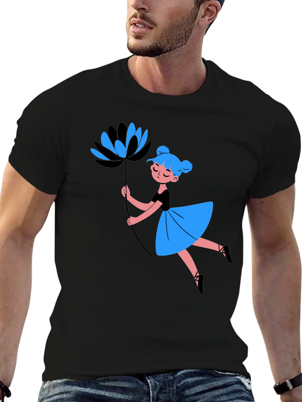 Whimsical Graphic Tee - Dancing Girl with Flower