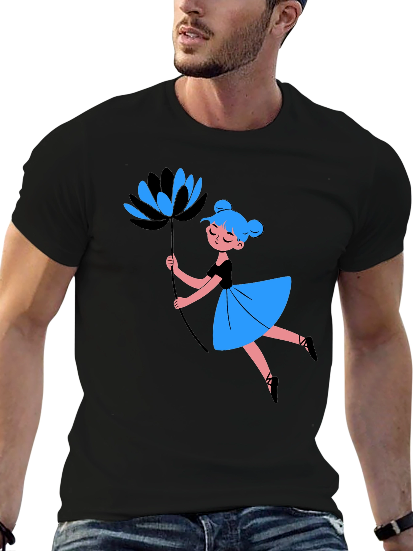 Whimsical Graphic Tee - Dancing Girl with Flower