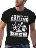 Sailing & Beer Graphic Tee - Black Cotton T-Shirt