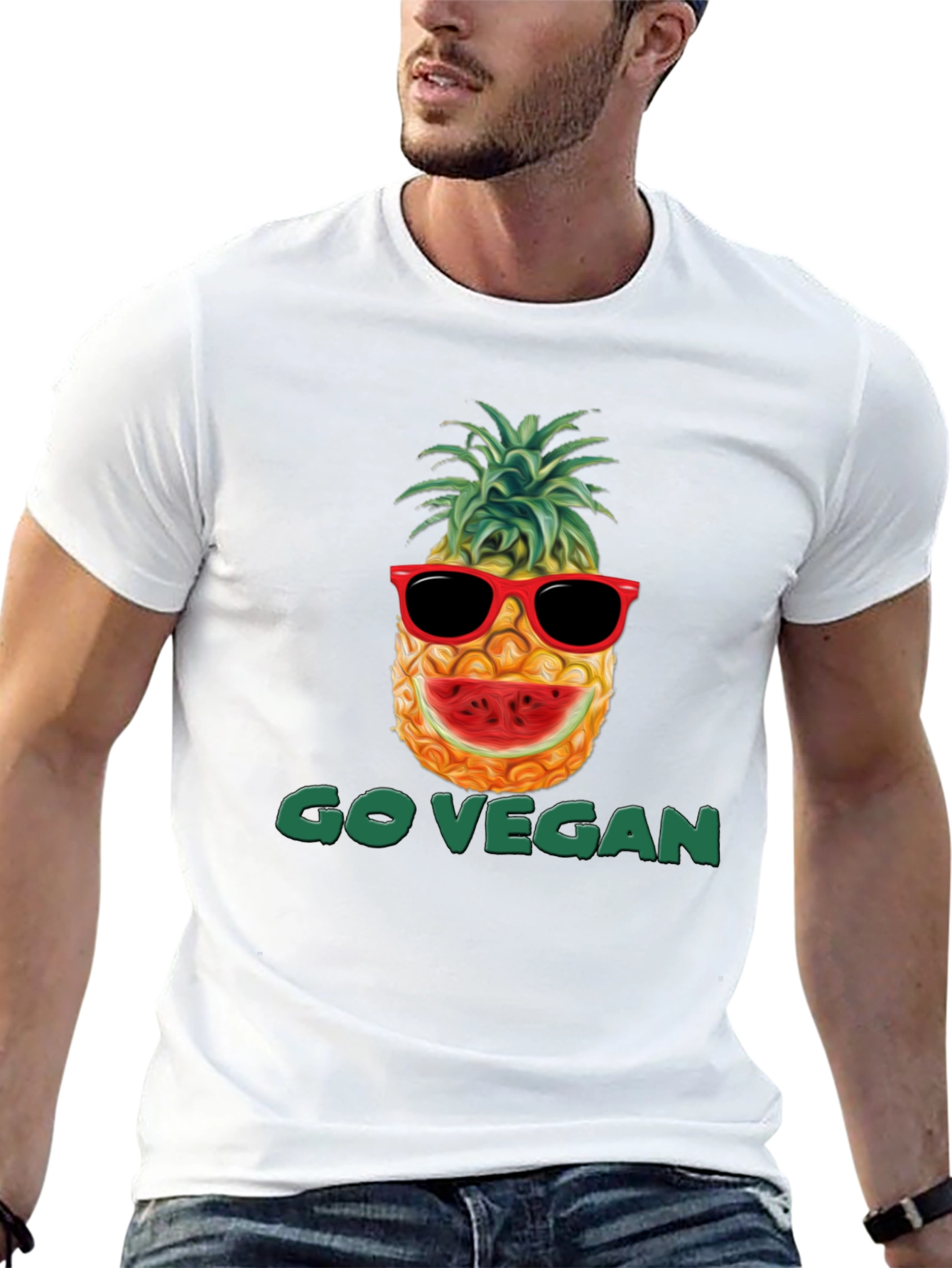 Go Vegan Pineapple Graphic T-Shirt