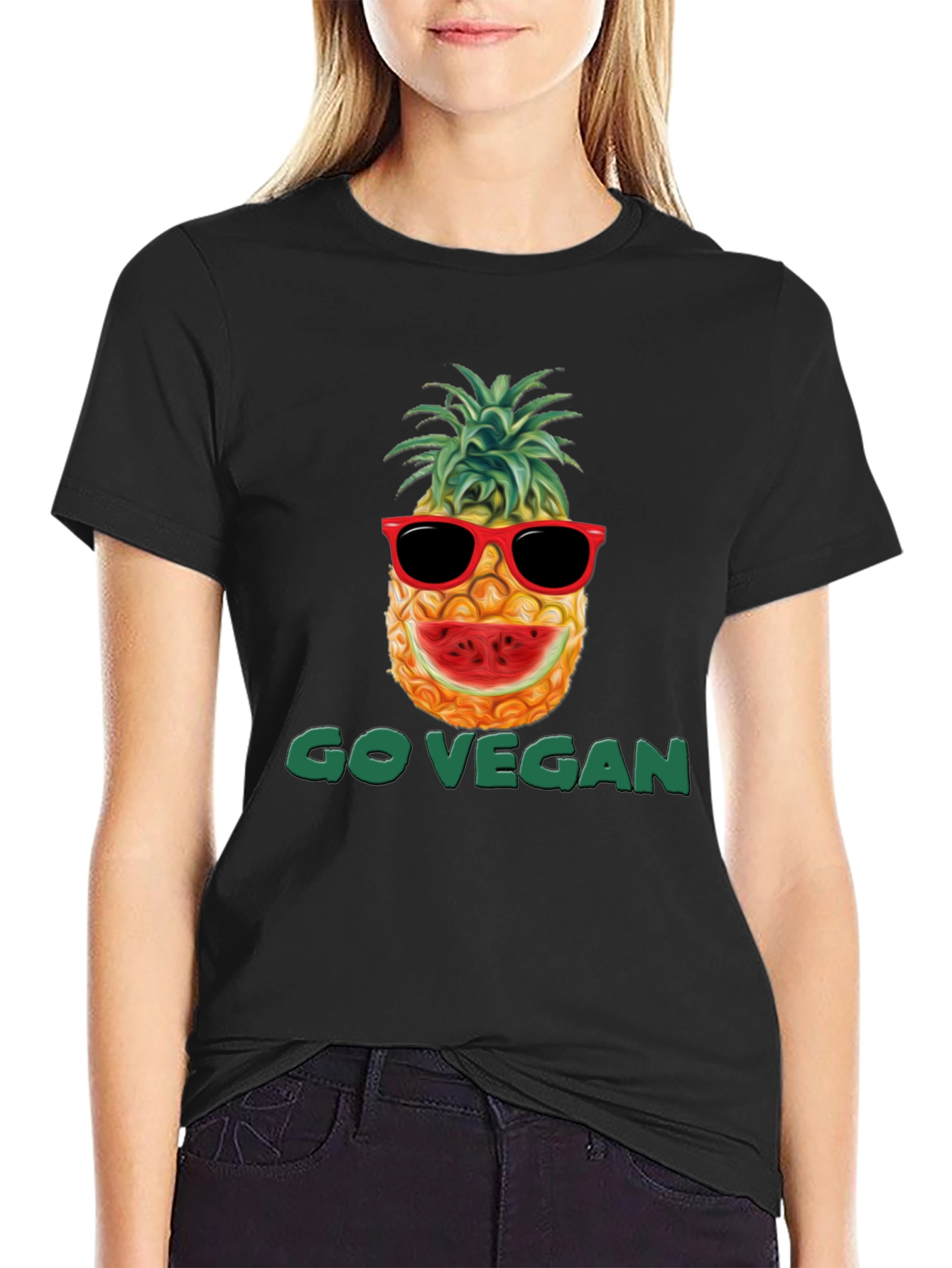 Go Vegan Pineapple Graphic T-Shirt