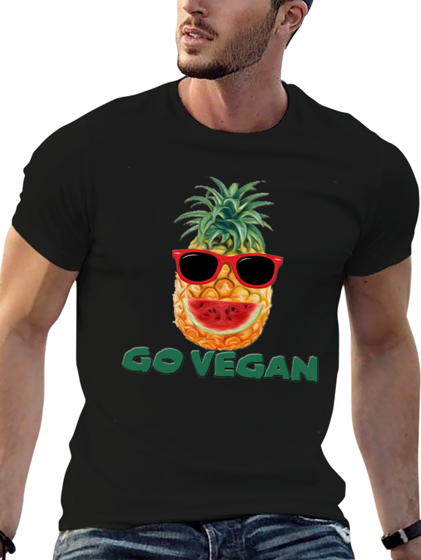 Go Vegan Pineapple Graphic T-Shirt