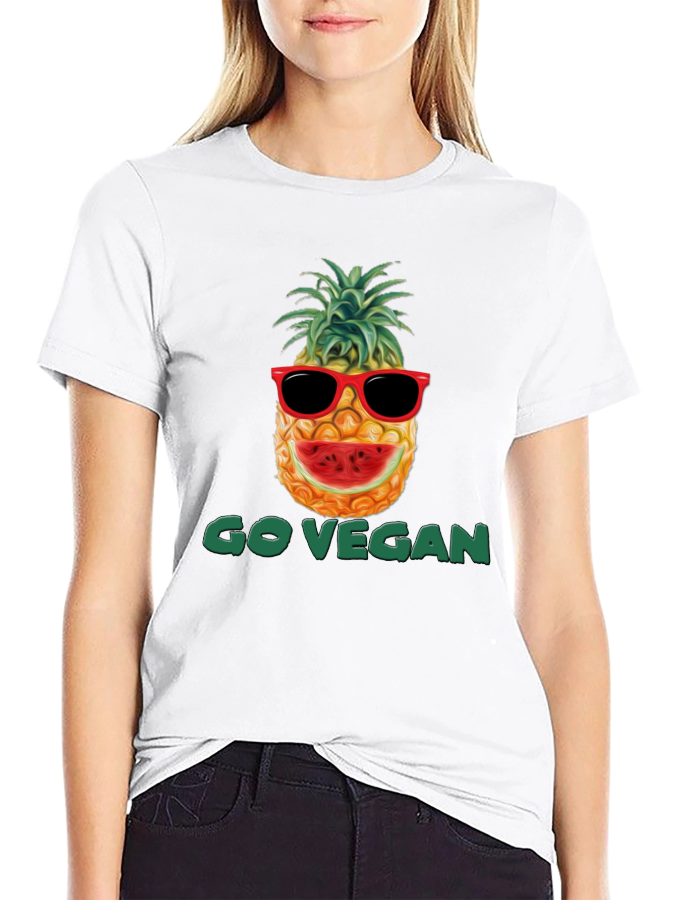 Go Vegan Pineapple Graphic T-Shirt