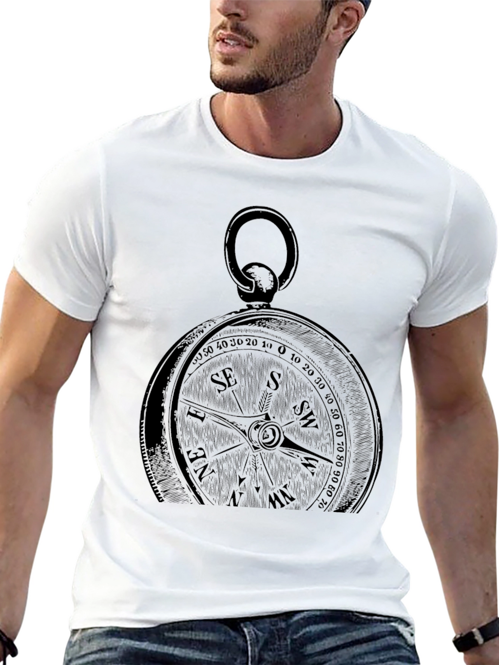 Compass Graphic Print Black T-Shirt