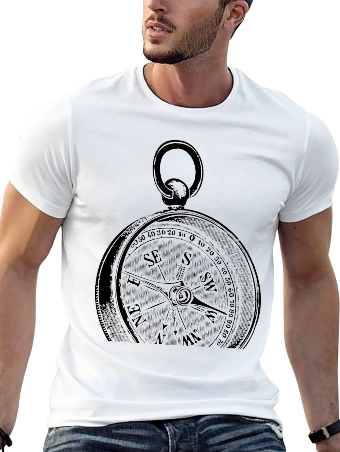 Compass Graphic Print Black T-Shirt