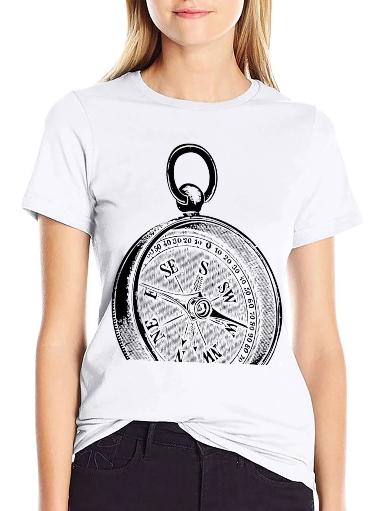 Compass Graphic Print Black T-Shirt