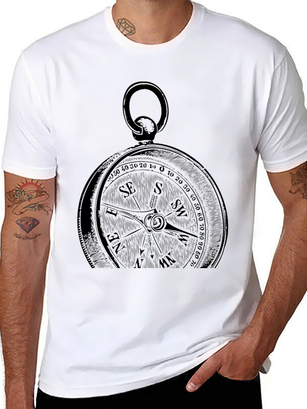 Compass Graphic Print Black T-Shirt