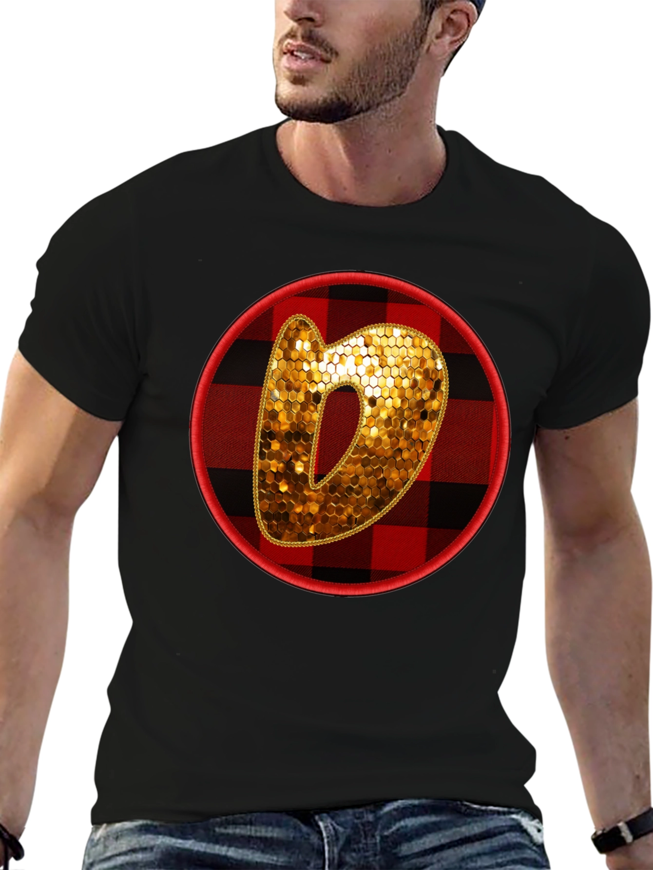 Plaid Circle Letter O Graphic Tee