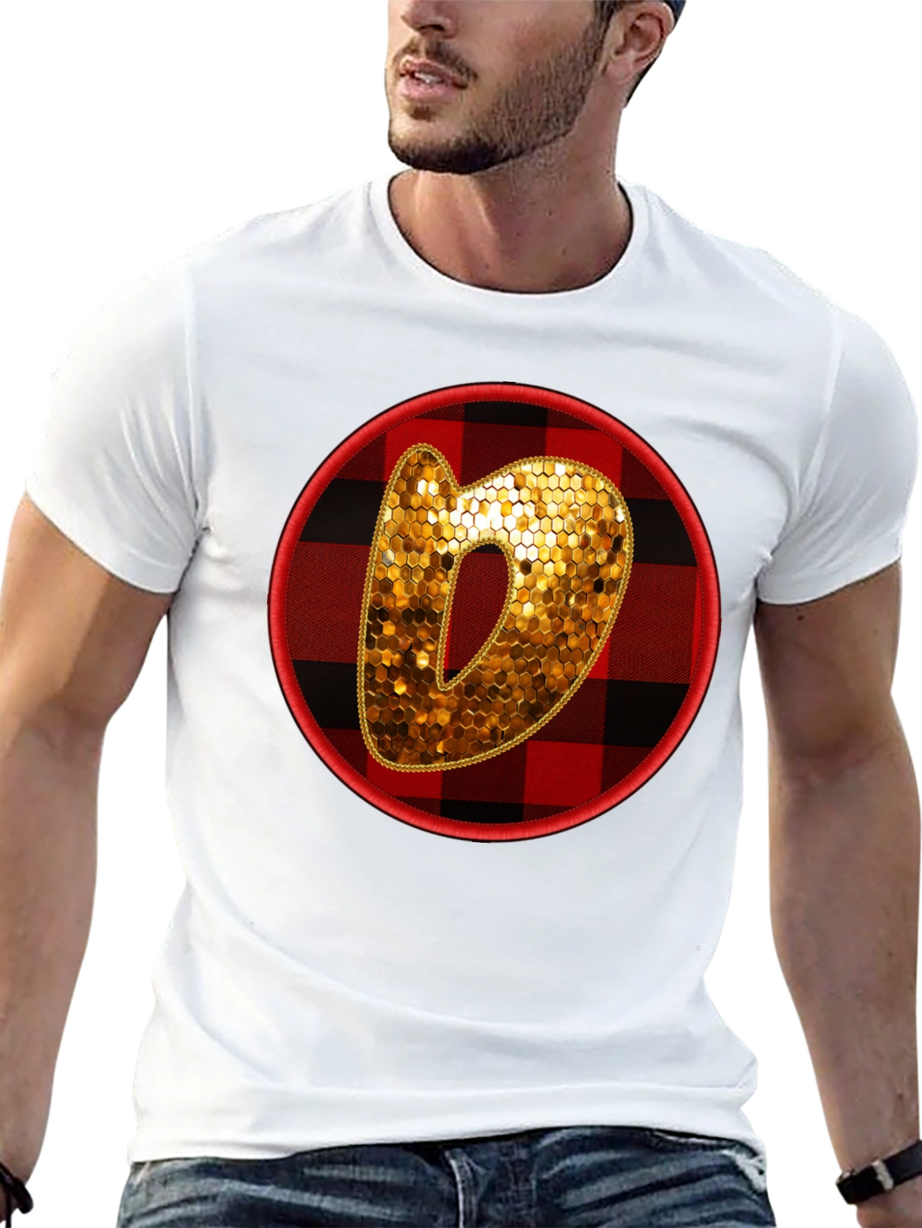 Plaid Circle Letter O Graphic Tee