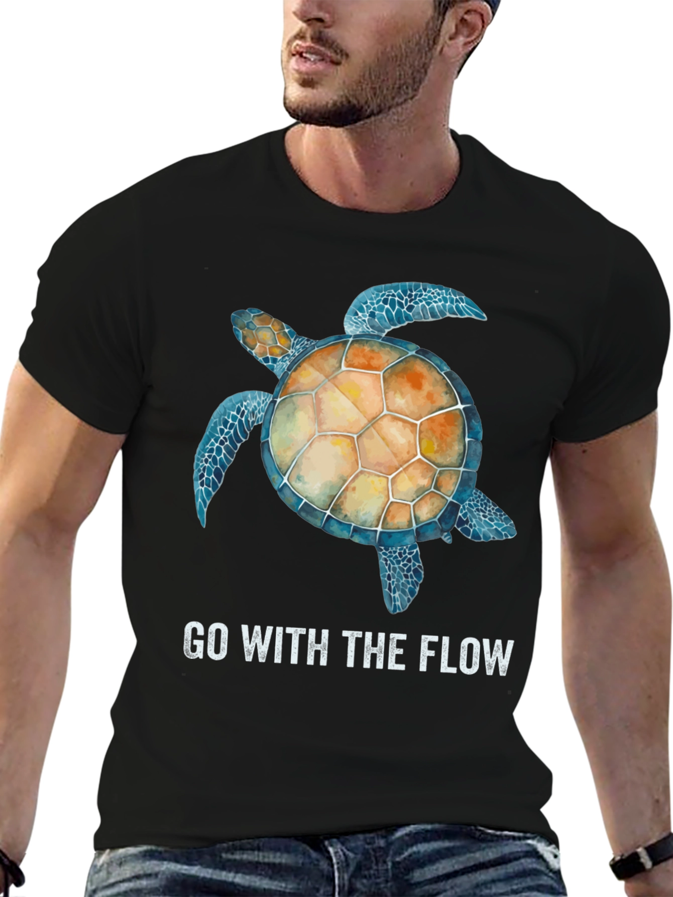Go With The Flow Turtle Graphic T-Shirt