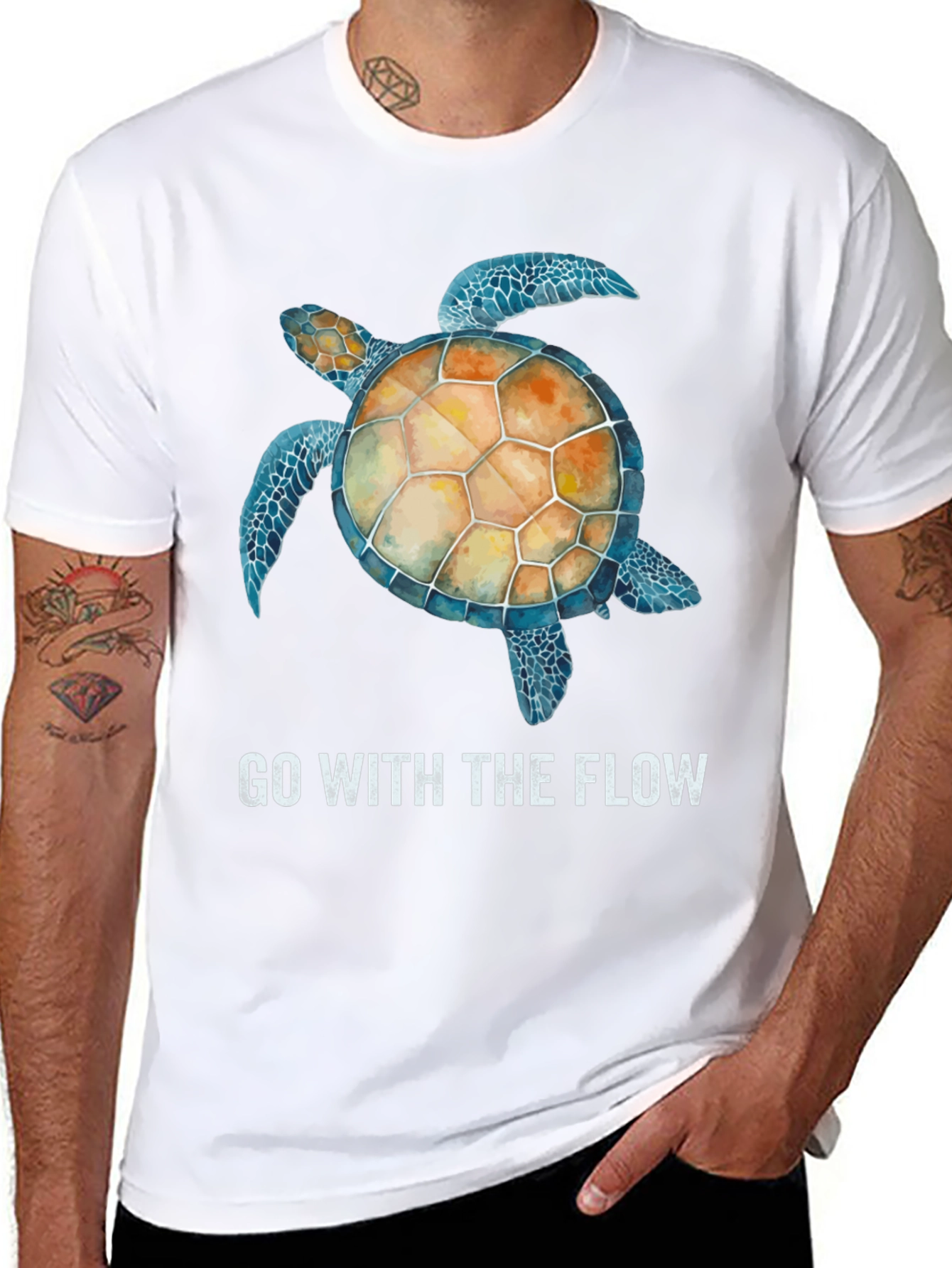 Go With The Flow Turtle Graphic T-Shirt
