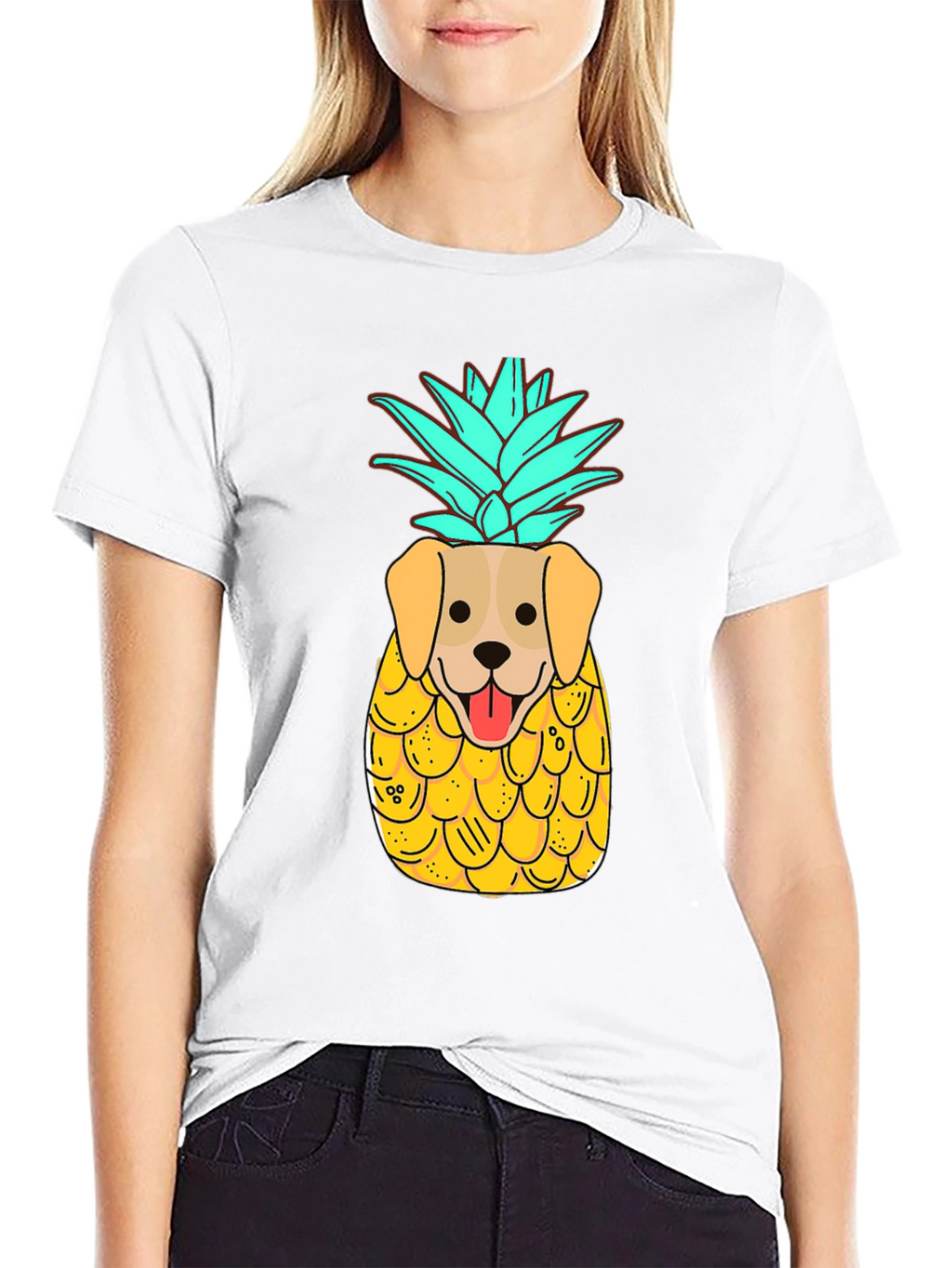 Dog-Pineapple Graphic Black T-Shirt