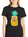 Dog-Pineapple Graphic Black T-Shirt