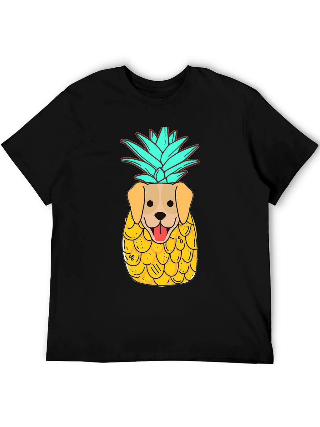 Dog-Pineapple Graphic Black T-Shirt