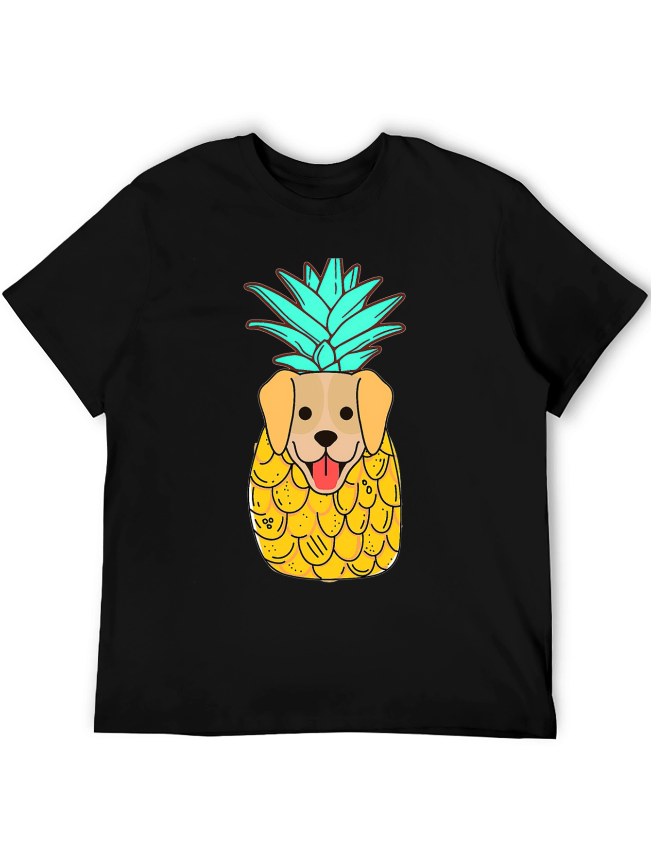 Dog-Pineapple Graphic Black T-Shirt