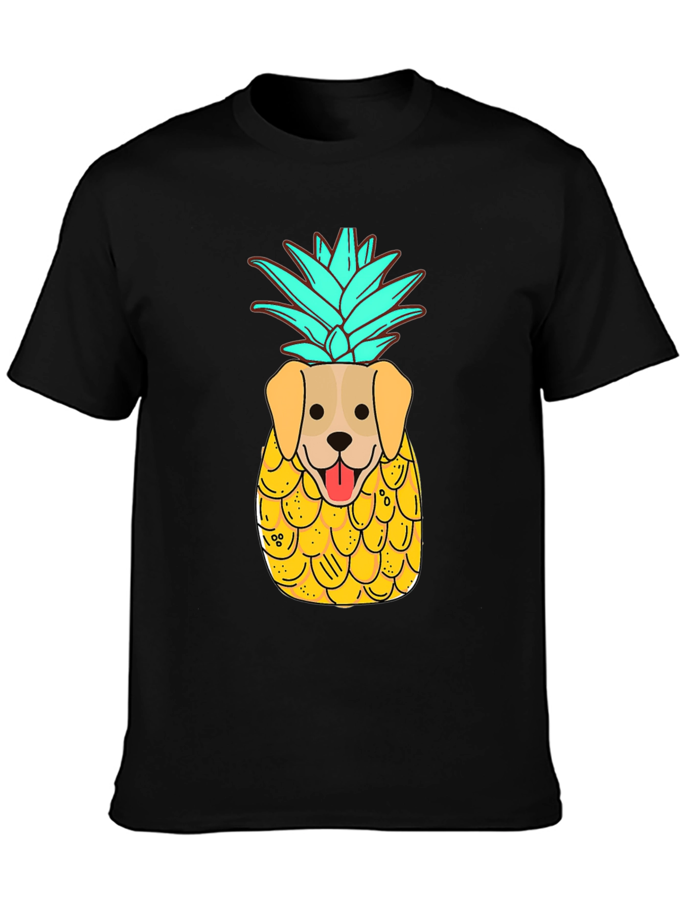 Dog-Pineapple Graphic Black T-Shirt