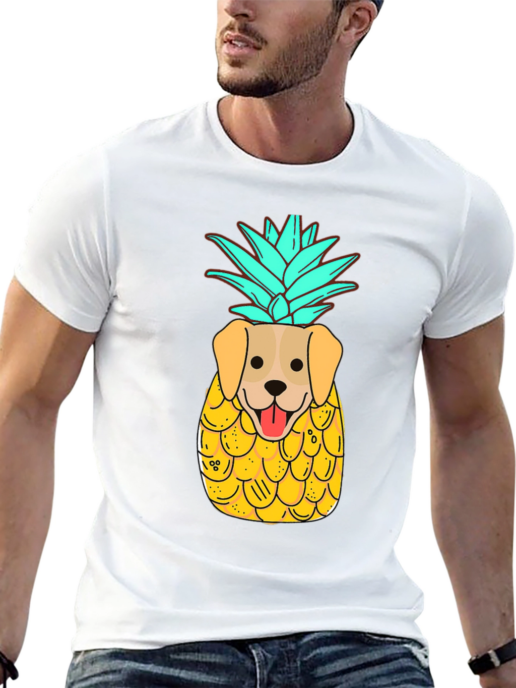 Dog-Pineapple Graphic Black T-Shirt