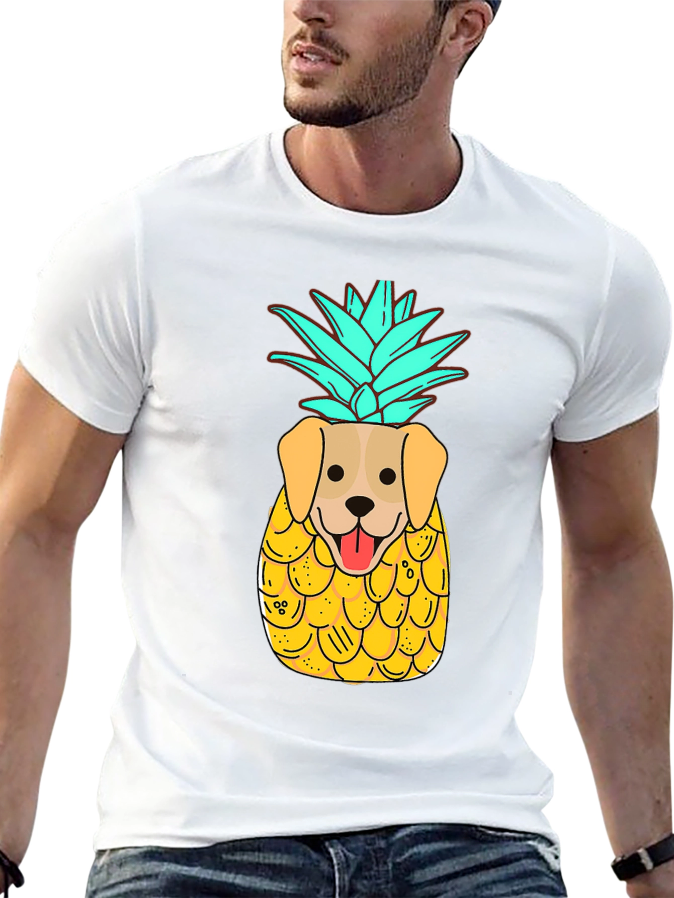 Dog-Pineapple Graphic Black T-Shirt