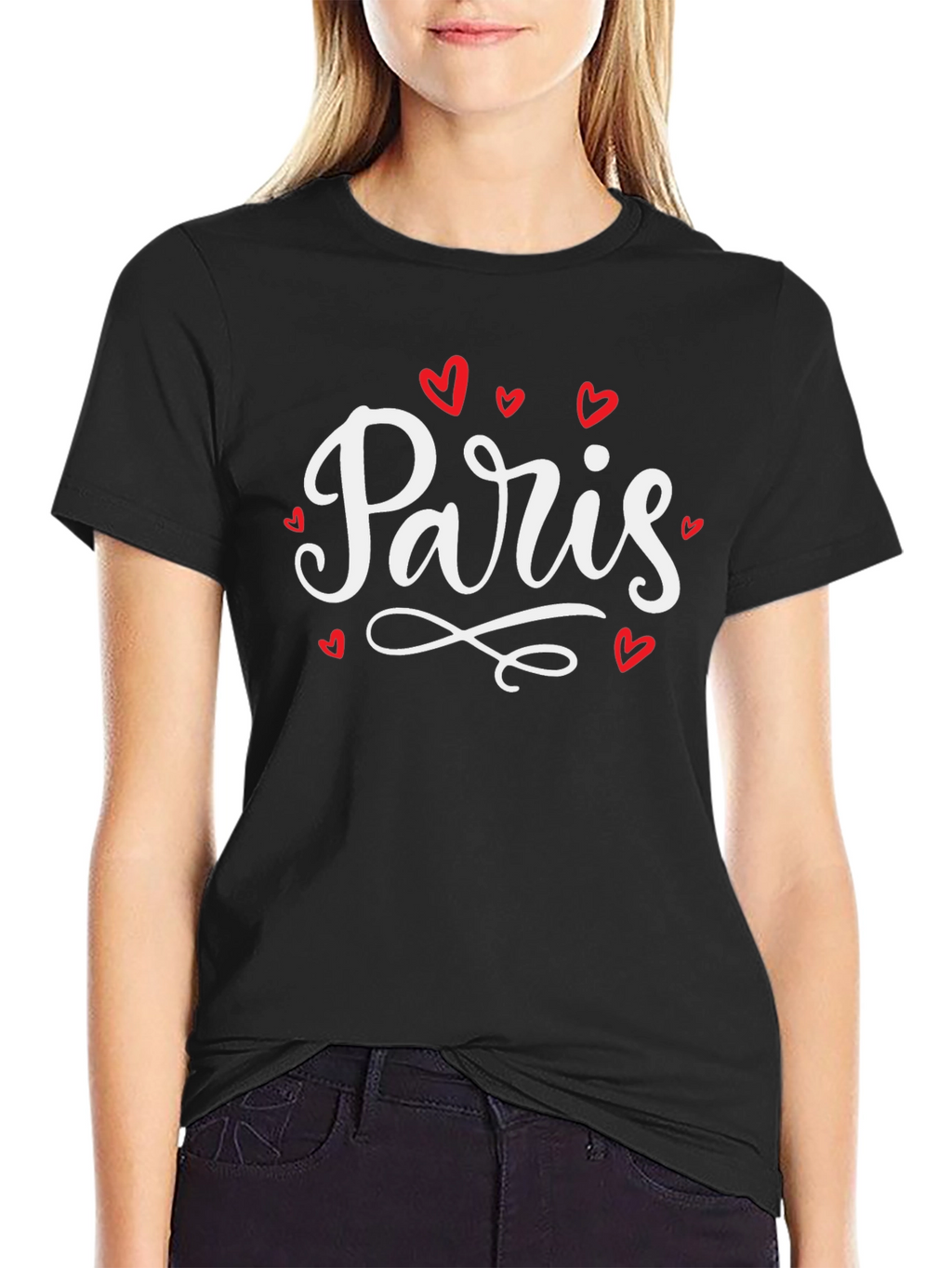 Paris Heart T-Shirt - Black Cotton Graphic Tee