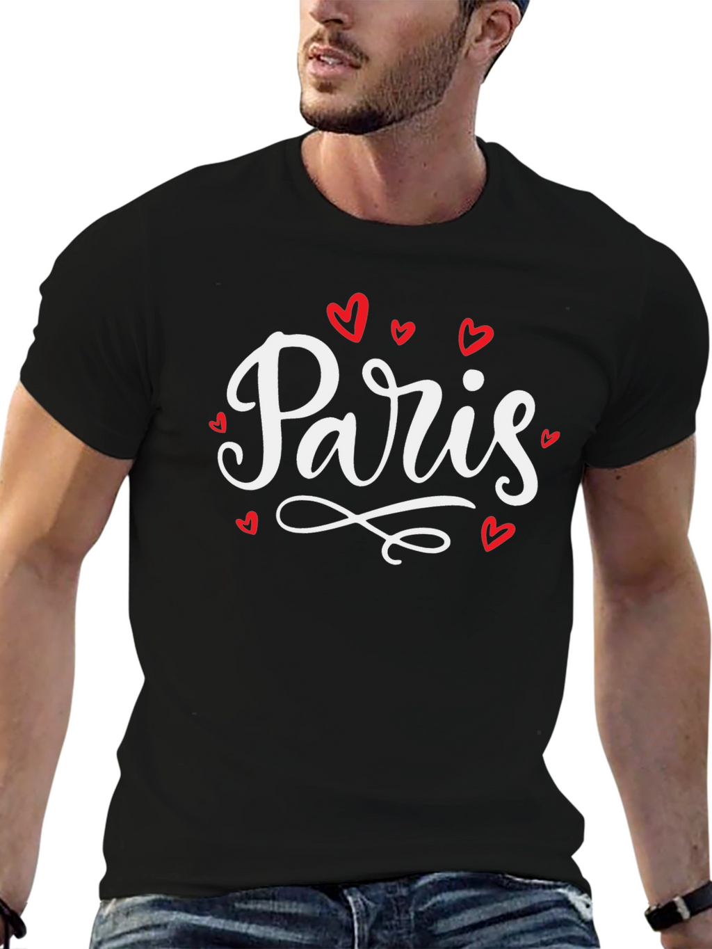 Paris Heart T-Shirt - Black Cotton Graphic Tee