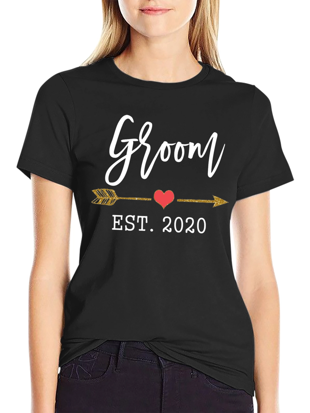 Groom EST. 2020 Arrow Heart Graphic Tee - Black
